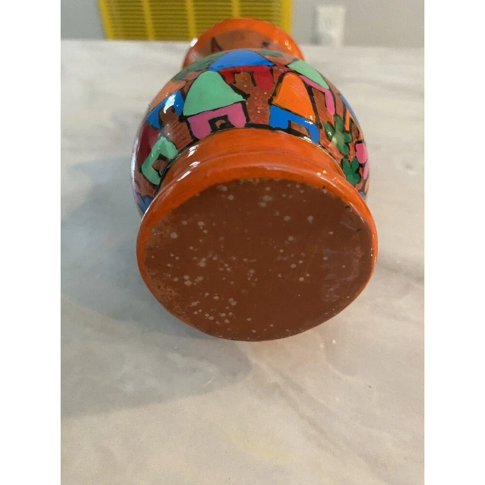Vintage Mexican Folk Art Hand Painted Vase